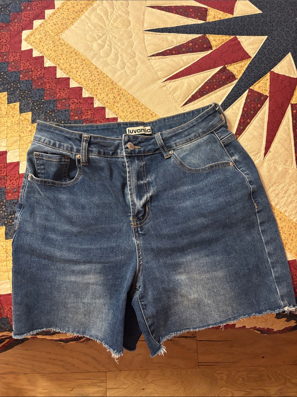 Luvamia Women's Mid Blue High-Rise Denim Cutoff Shorts